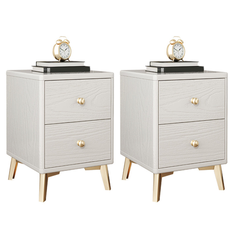 2 Drawers Solid Wood Nightstand Contemporary Night Table With Legs ,19.7" Tall