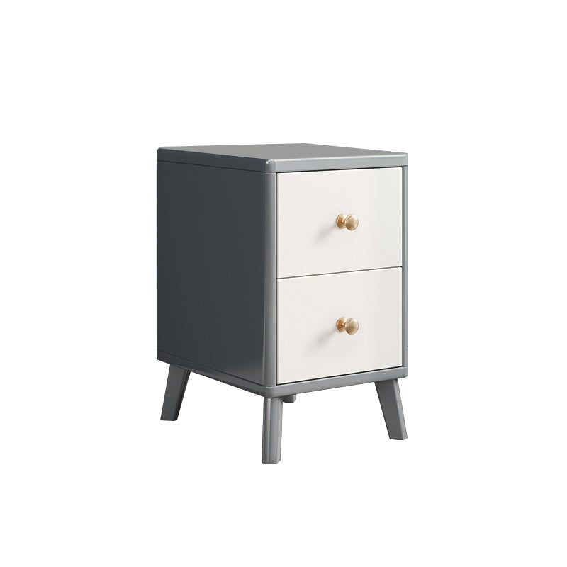 2 Drawers Solid Wood Nightstand Contemporary Night Table With Legs ,19.7" Tall