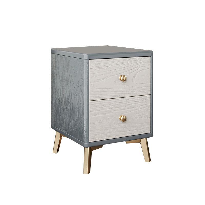 2 Drawers Solid Wood Nightstand Contemporary Night Table With Legs ,19.7" Tall