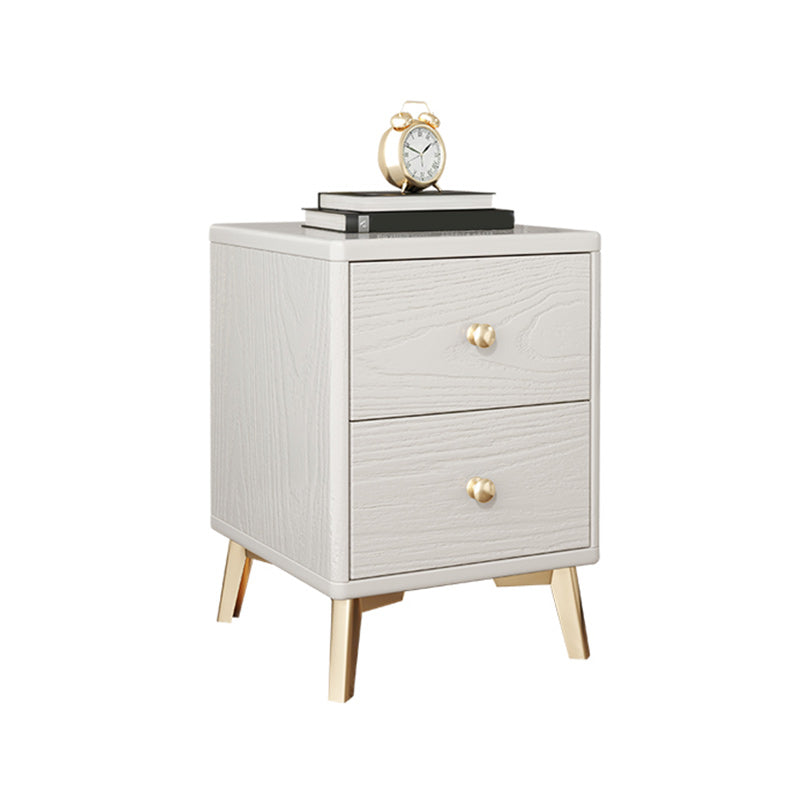 2 Drawers Solid Wood Nightstand Contemporary Night Table With Legs ,19.7" Tall