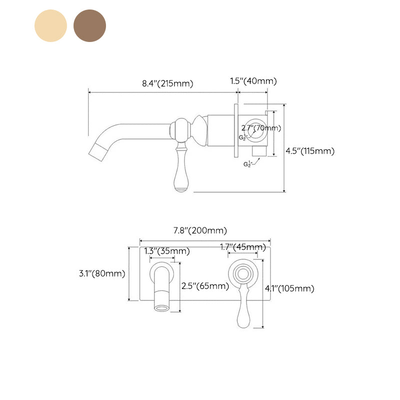 3 Holes Faucet Glam Style Wall Mounted Faucet with 2 Cross Handles