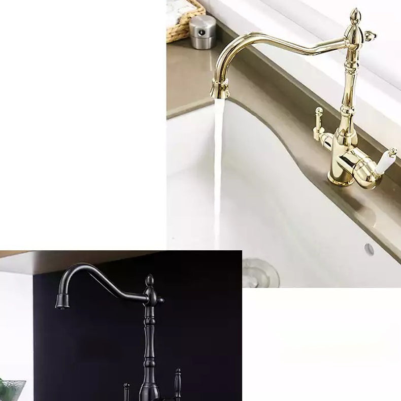 Traditional Bridge Kitchen Faucet 2-Handle Bridge Kitchen Faucet in Gold