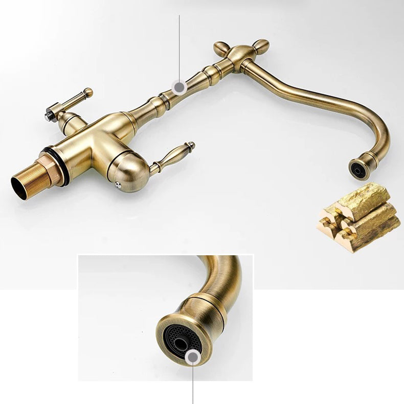 Traditional Bridge Kitchen Faucet 2-Handle Bridge Kitchen Faucet in Gold