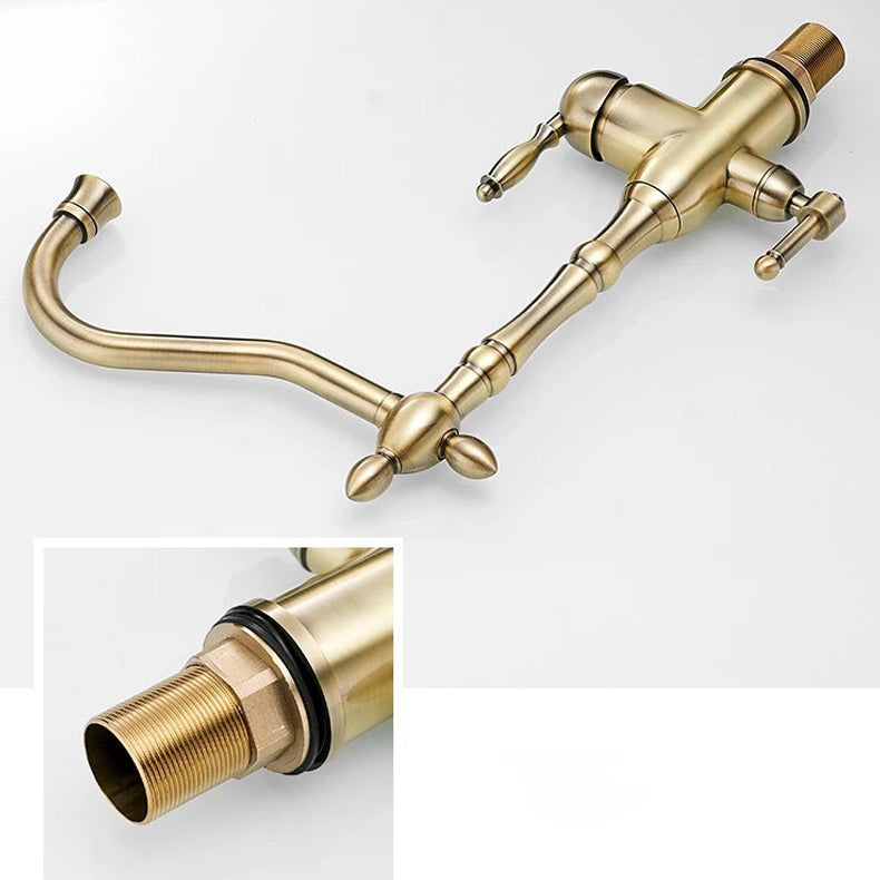 Traditional Bridge Kitchen Faucet 2-Handle Bridge Kitchen Faucet in Gold