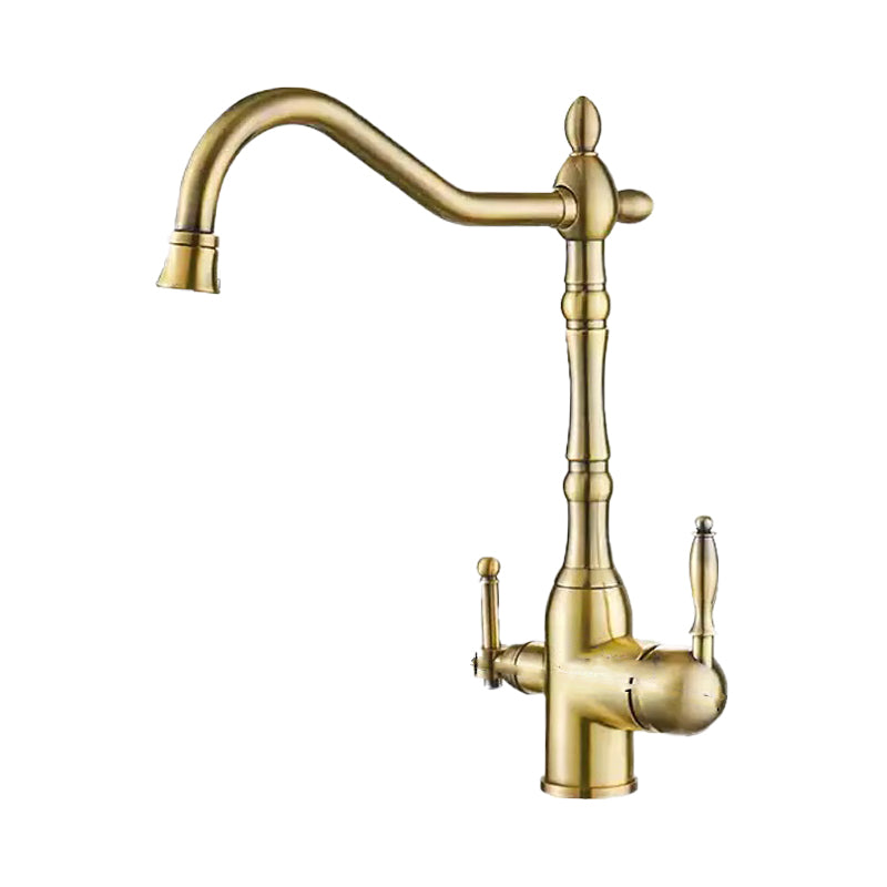 Traditional Bridge Kitchen Faucet 2-Handle Bridge Kitchen Faucet in Gold