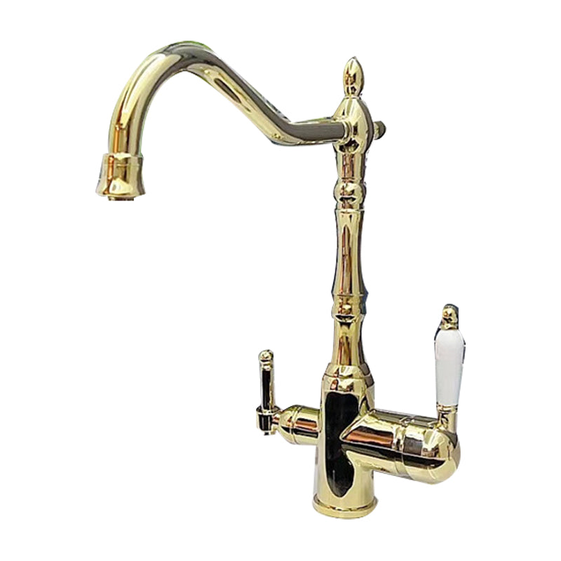 Traditional Bridge Kitchen Faucet 2-Handle Bridge Kitchen Faucet in Gold