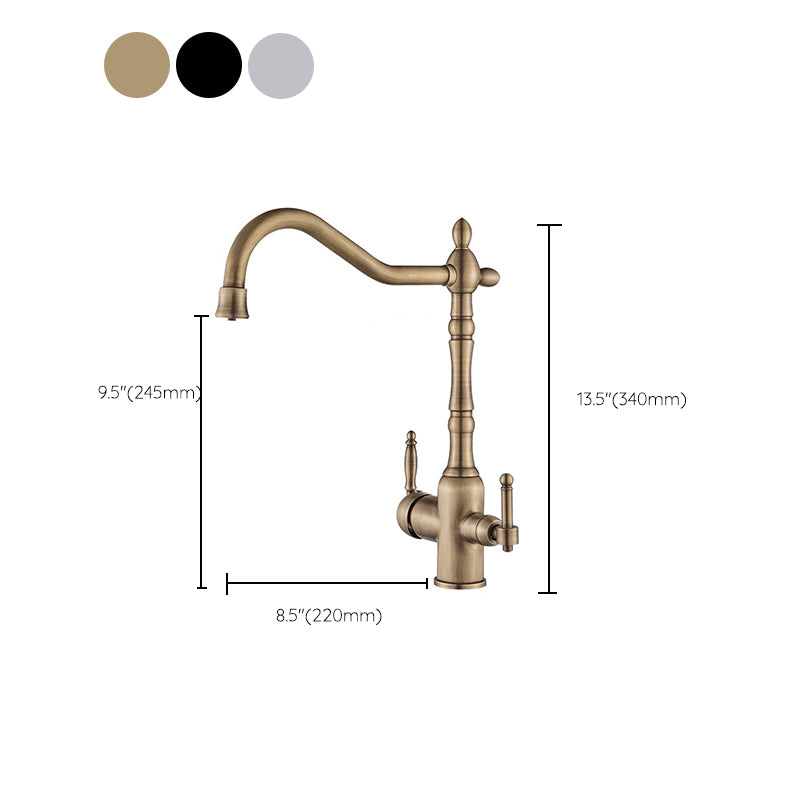 Traditional Bridge Kitchen Faucet 2-Handle Bridge Kitchen Faucet in Gold