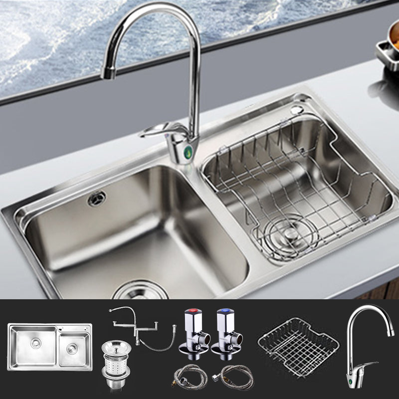 Rectangle 2 Holes Kitchen Sink Stainless Steel Double Basin Sink