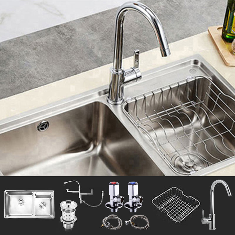 Rectangle 2 Holes Kitchen Sink Stainless Steel Double Basin Sink