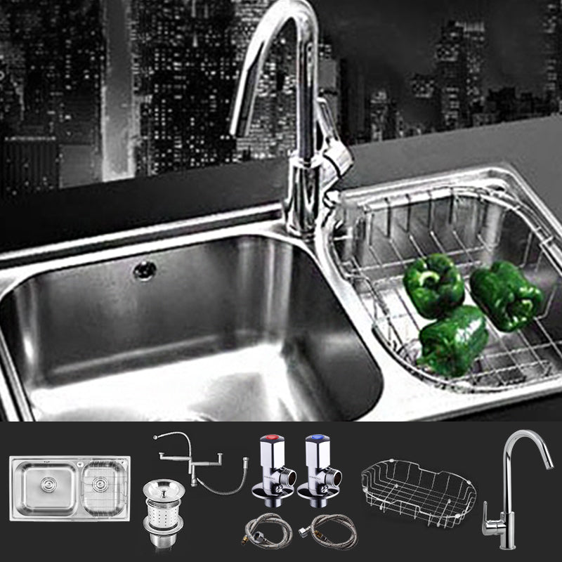 Rectangle 2 Holes Kitchen Sink Stainless Steel Double Basin Sink