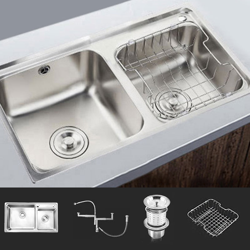 Rectangle 2 Holes Kitchen Sink Stainless Steel Double Basin Sink