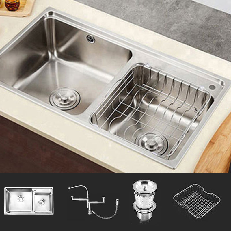 Rectangle 2 Holes Kitchen Sink Stainless Steel Double Basin Sink