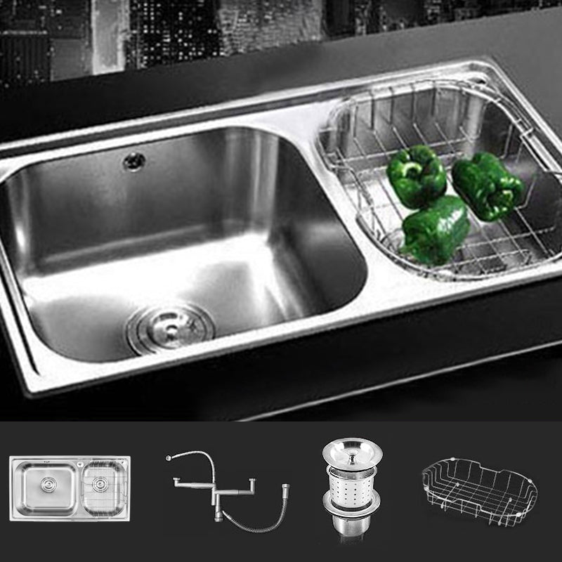 Rectangle 2 Holes Kitchen Sink Stainless Steel Double Basin Sink