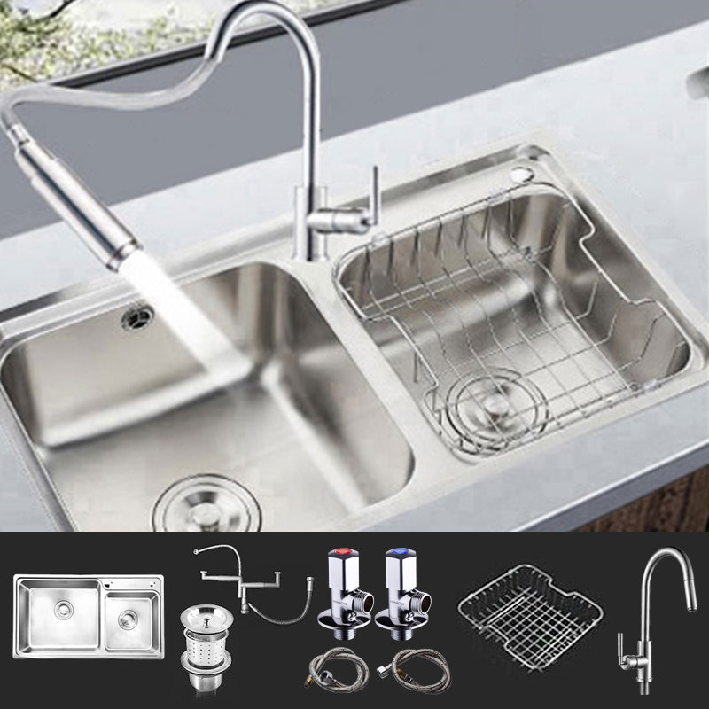 Rectangle 2 Holes Kitchen Sink Stainless Steel Double Basin Sink