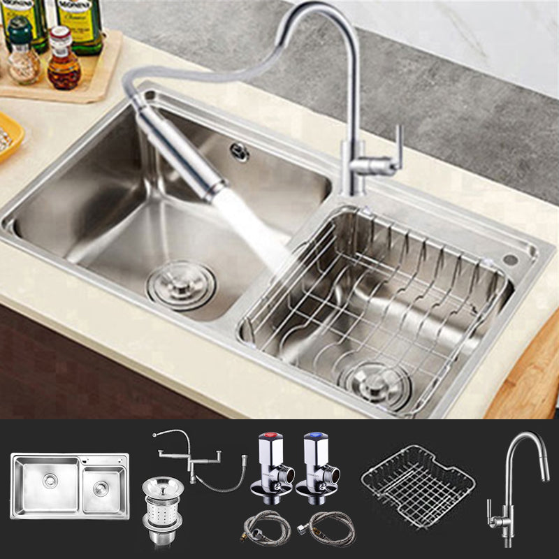 Rectangle 2 Holes Kitchen Sink Stainless Steel Double Basin Sink