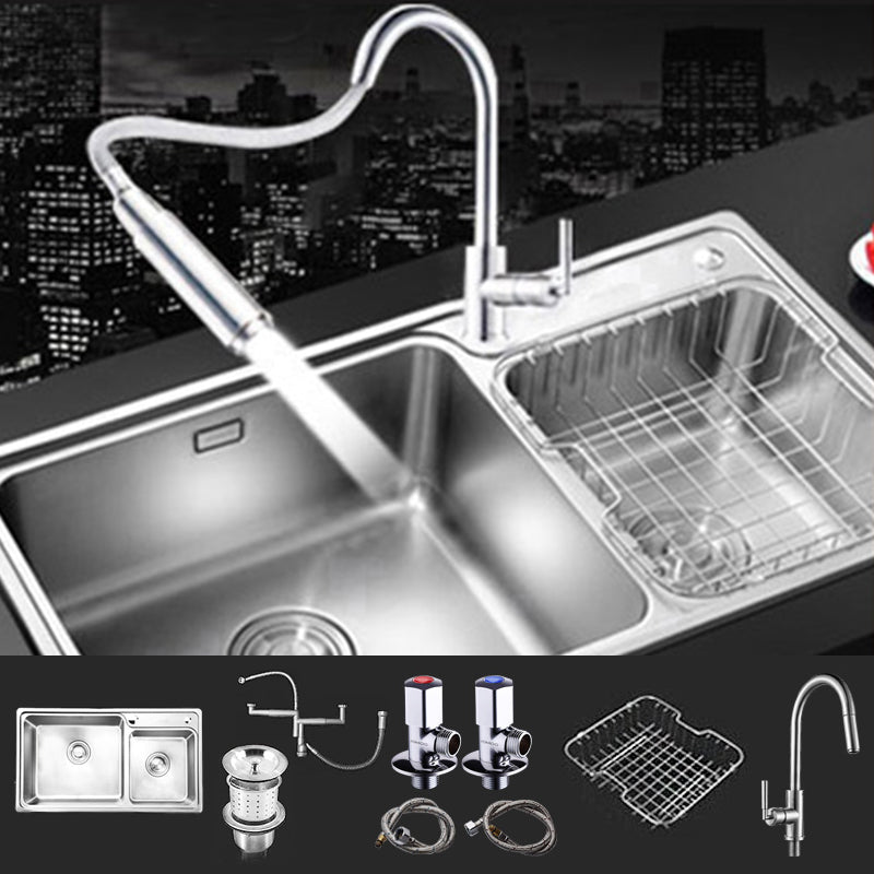 Rectangle 2 Holes Kitchen Sink Stainless Steel Double Basin Sink