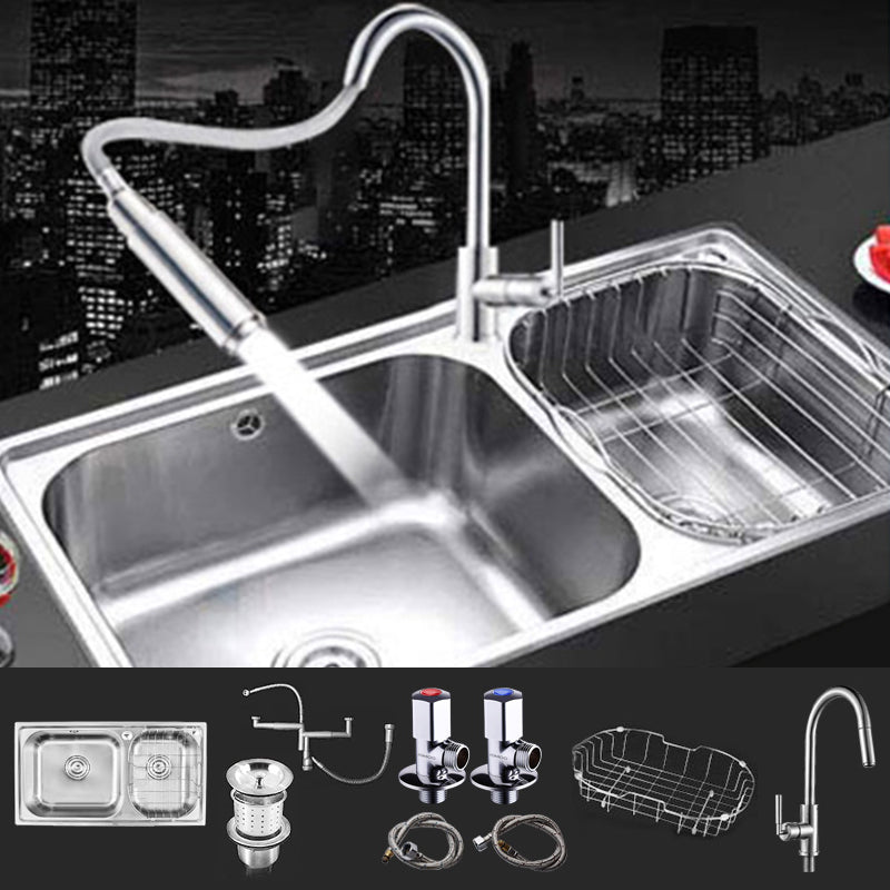 Rectangle 2 Holes Kitchen Sink Stainless Steel Double Basin Sink