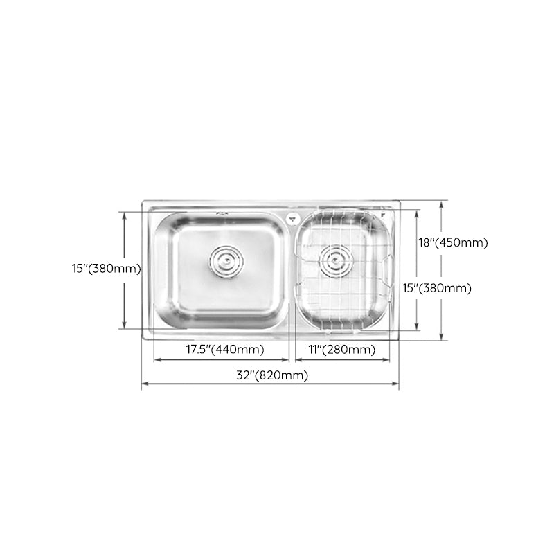 Rectangle 2 Holes Kitchen Sink Stainless Steel Double Basin Sink