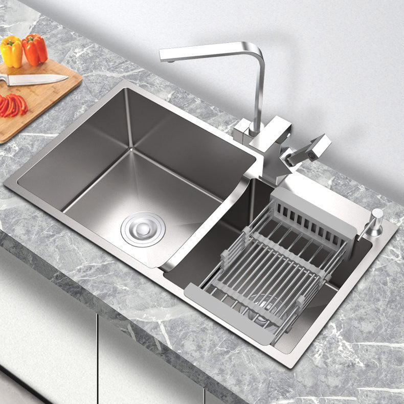 Stainless Steel 2 Holes Sink Contemporary Kitchen Sink with Basket Strainer