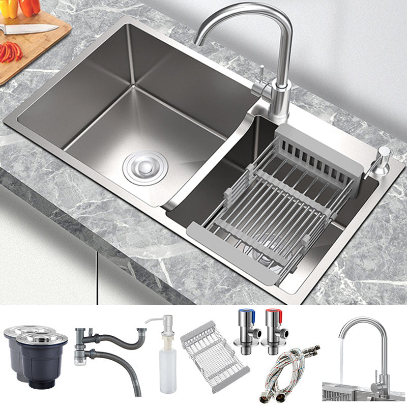 Stainless Steel 2 Holes Sink Contemporary Kitchen Sink with Basket Strainer