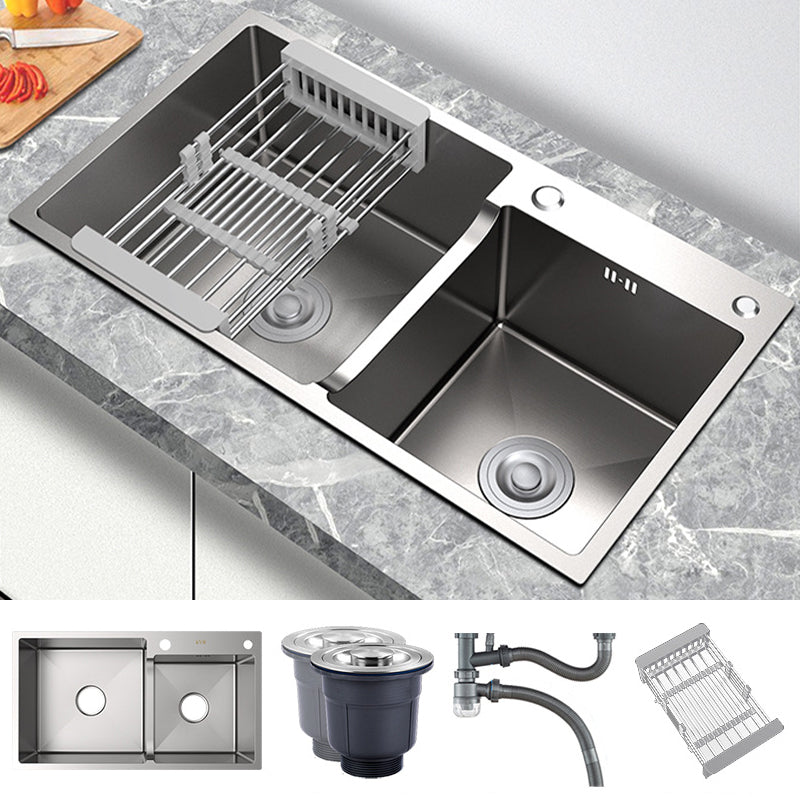 Stainless Steel 2 Holes Sink Contemporary Kitchen Sink with Basket Strainer