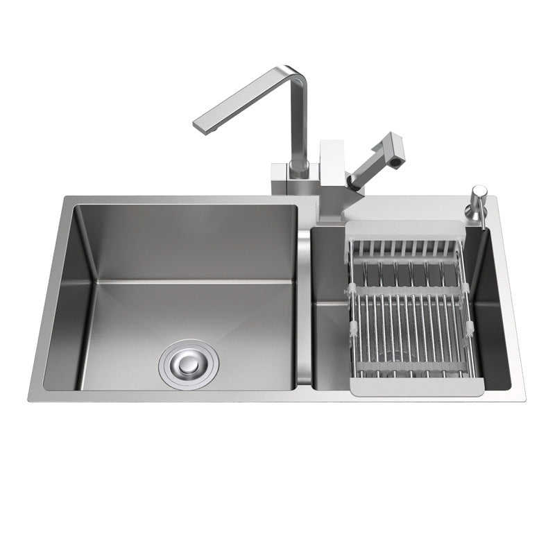 Stainless Steel 2 Holes Sink Contemporary Kitchen Sink with Basket Strainer