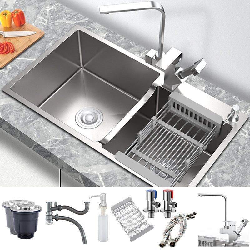 Stainless Steel 2 Holes Sink Contemporary Kitchen Sink with Basket Strainer