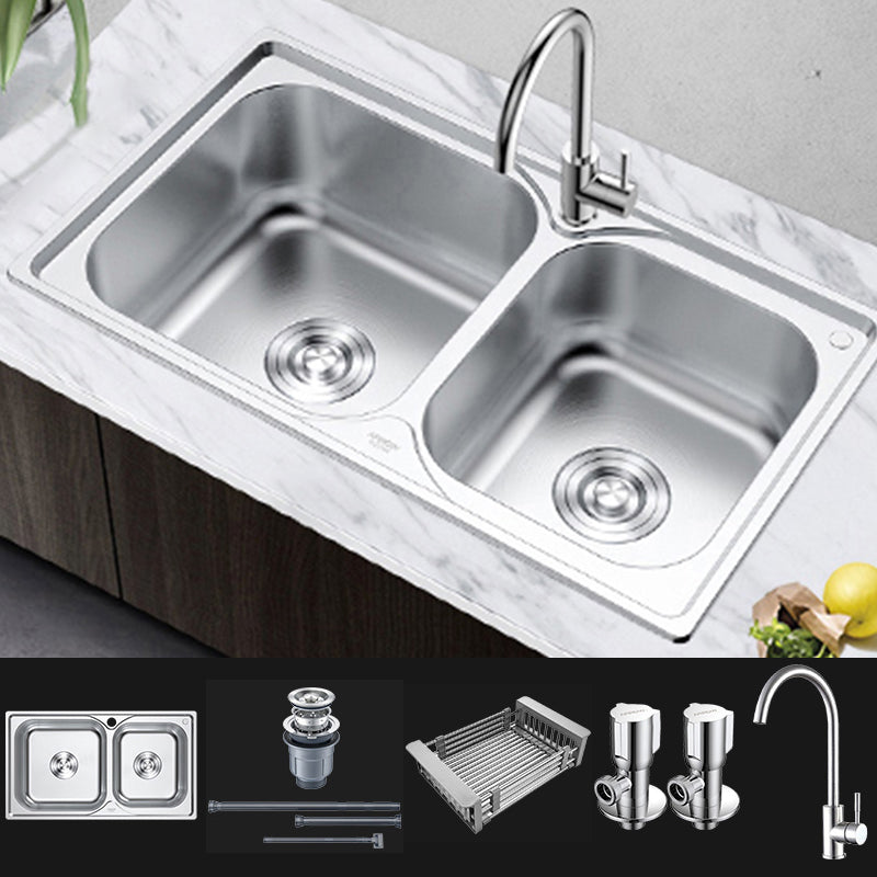 Rectangle 1 Holes Kitchen Sink Stainless Steel Double Basin Sink