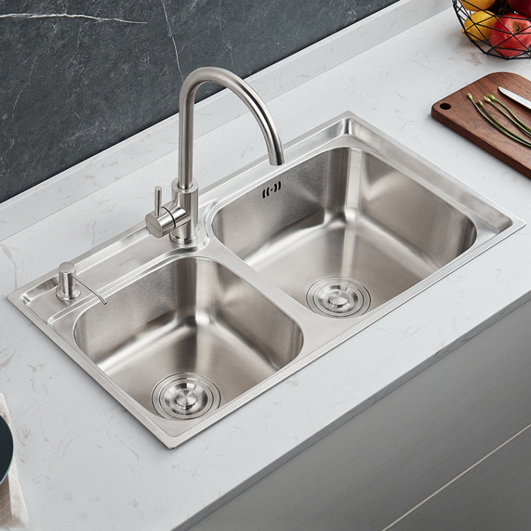 Rectangle 1 Holes Kitchen Sink Stainless Steel Double Basin Sink