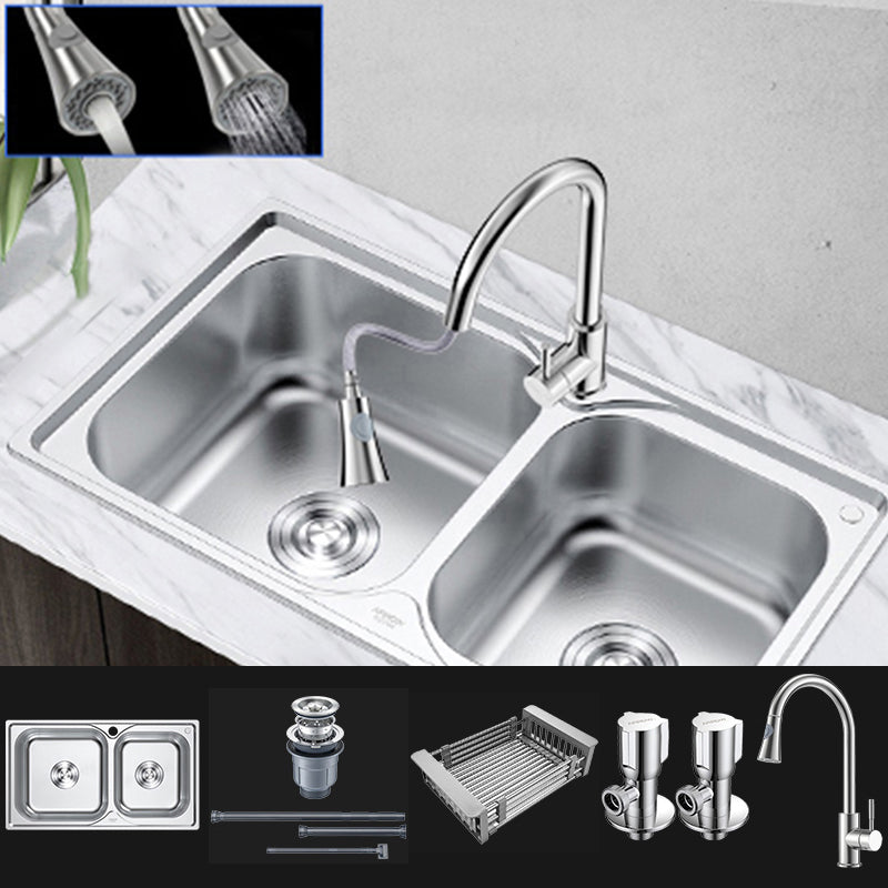 Rectangle 1 Holes Kitchen Sink Stainless Steel Double Basin Sink