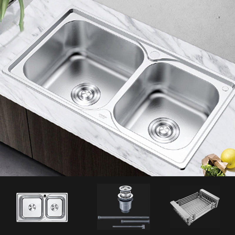 Rectangle 1 Holes Kitchen Sink Stainless Steel Double Basin Sink