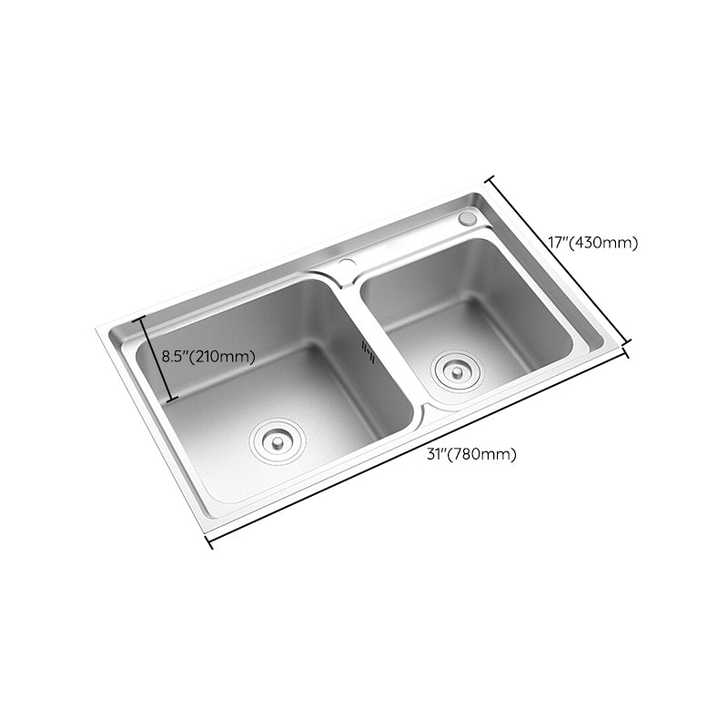 Rectangle 1 Holes Kitchen Sink Stainless Steel Double Basin Sink