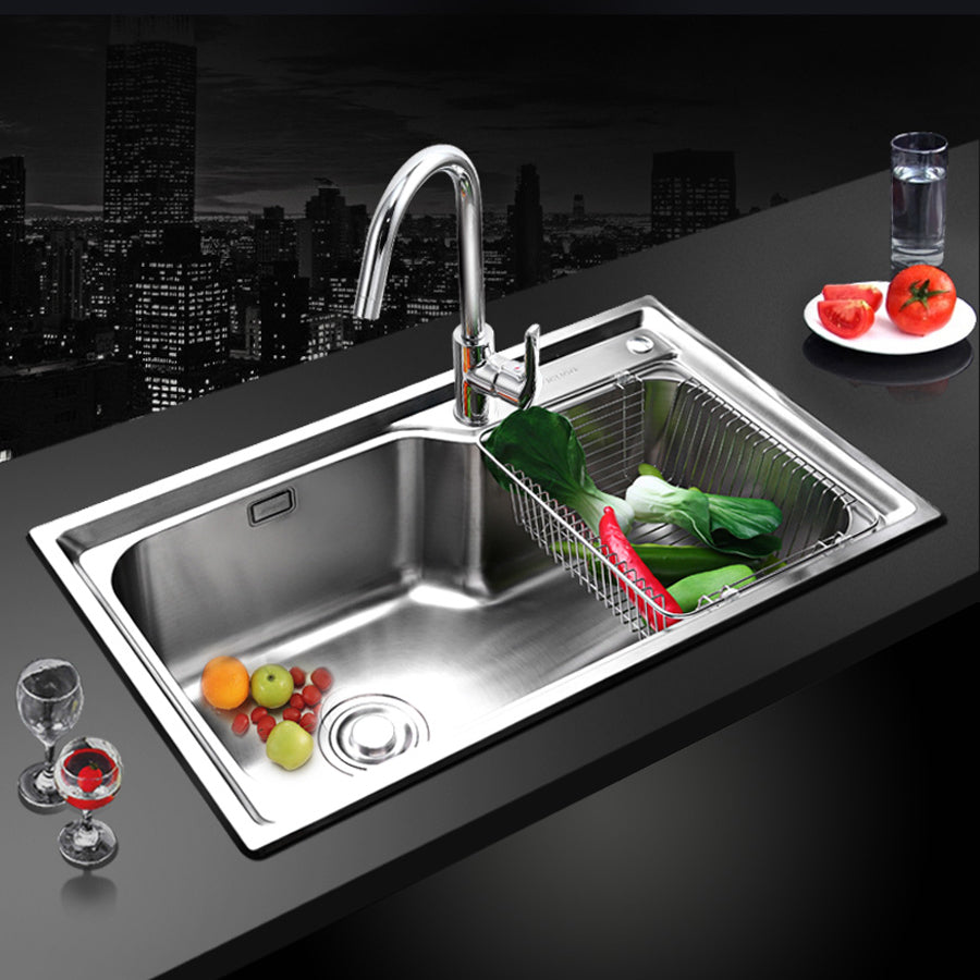 Stainless Steel 1 Holes Sink Contemporary Kitchen Sink with Basket Strainer