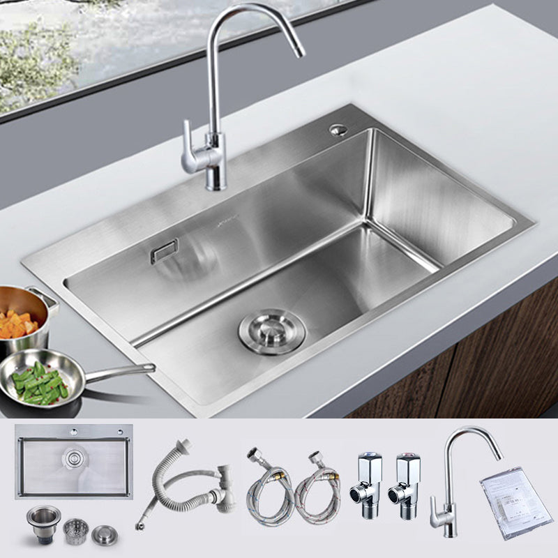 Stainless Steel 1 Holes Sink Contemporary Kitchen Sink with Basket Strainer