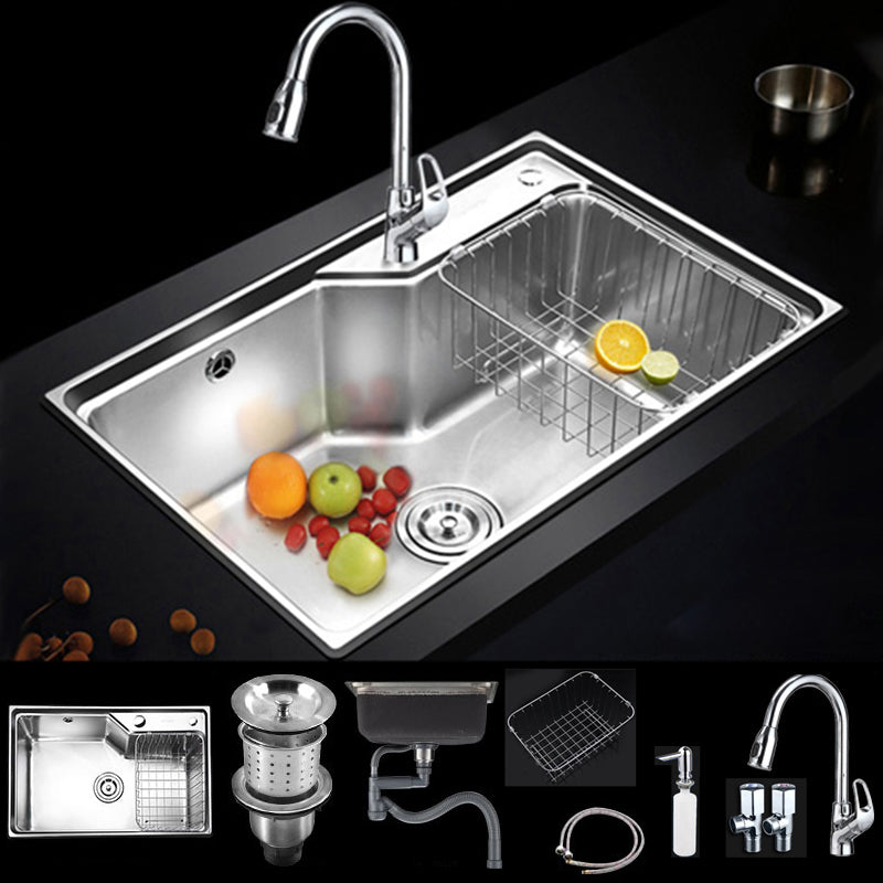 Stainless Steel 1 Holes Sink Contemporary Kitchen Sink with Basket Strainer