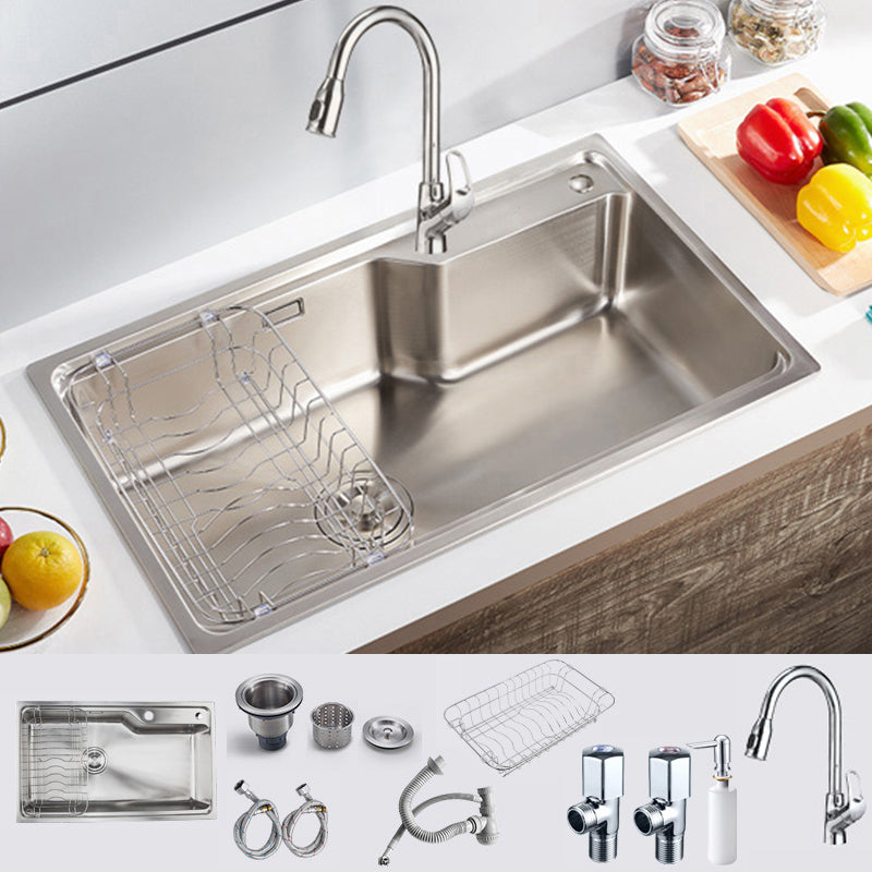 Stainless Steel 1 Holes Sink Contemporary Kitchen Sink with Basket Strainer