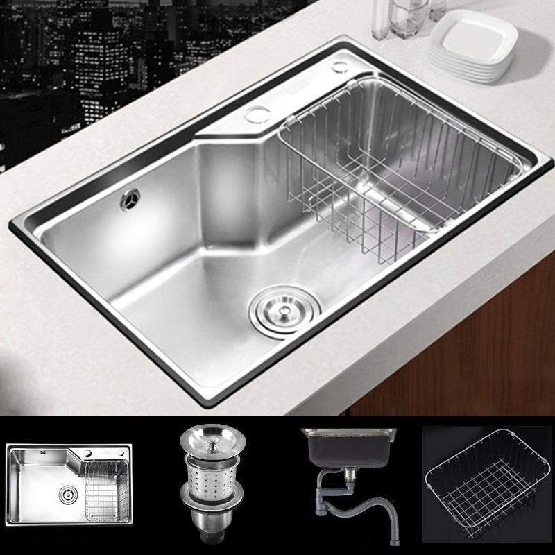 Stainless Steel 1 Holes Sink Contemporary Kitchen Sink with Basket Strainer