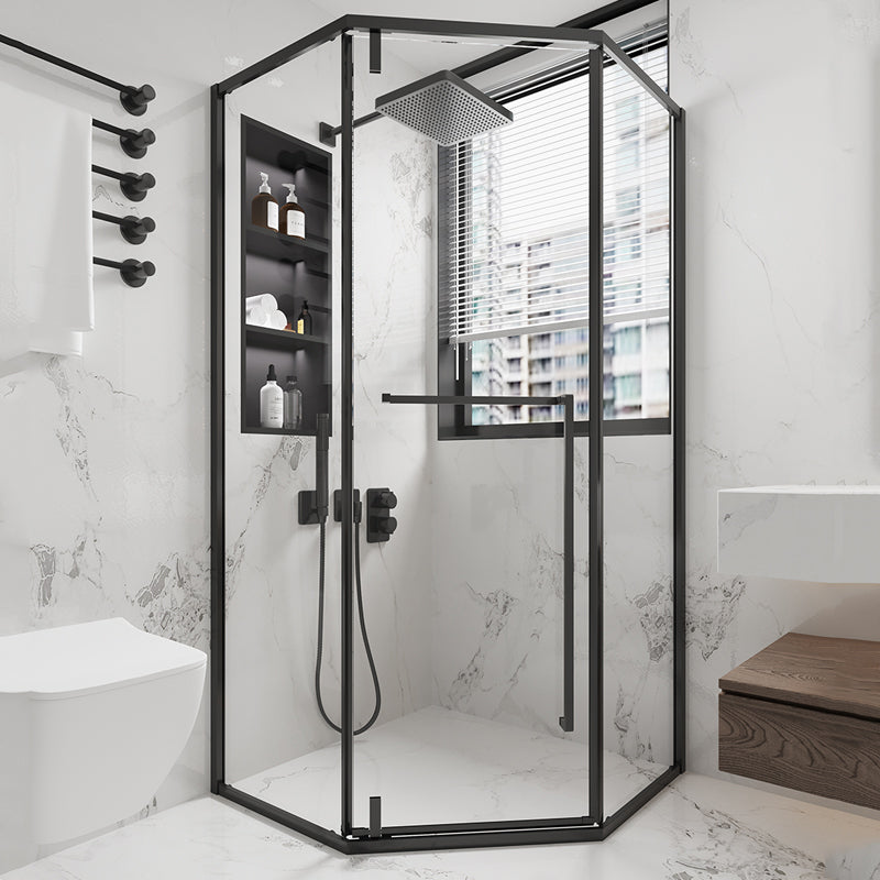 Shower Stall Black Semi-Frameless Black Corner Neo-Angle Shower Stall