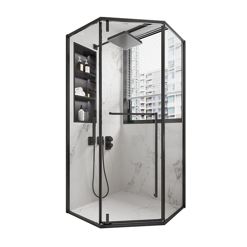 Shower Stall Black Semi-Frameless Black Corner Neo-Angle Shower Stall