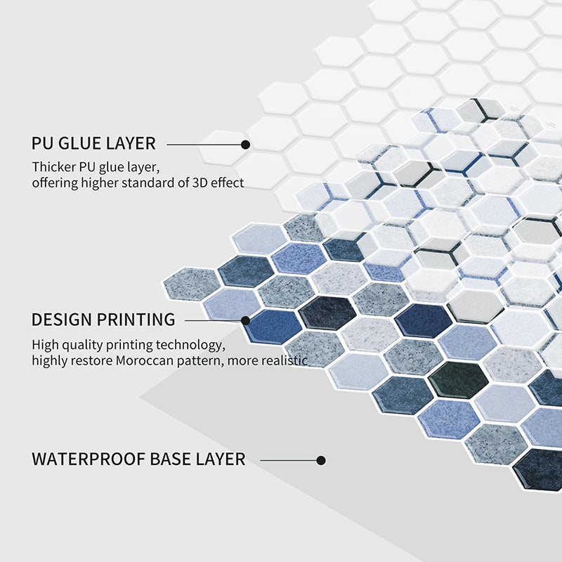 Modern Field Tile Waterproof Hexagon Pattern Peel and Stick Tile Over Tile