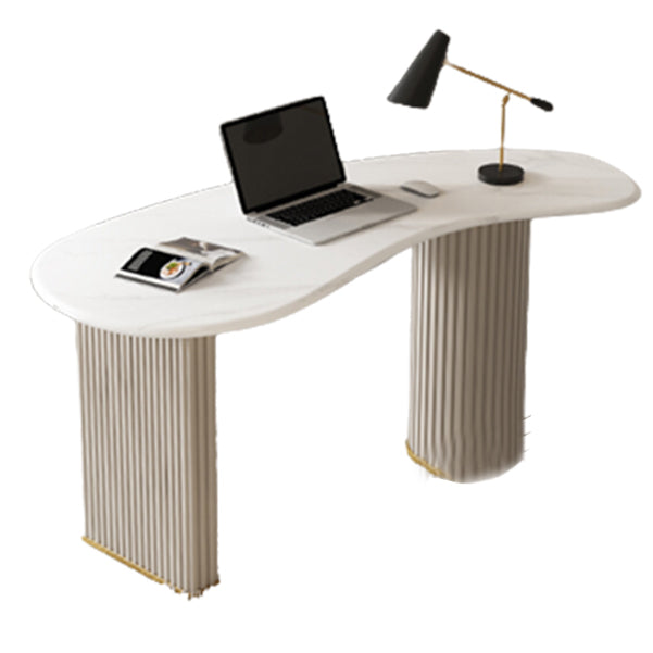 Contemporary Stone Writing Desk 29.53" Tall White Office Desk