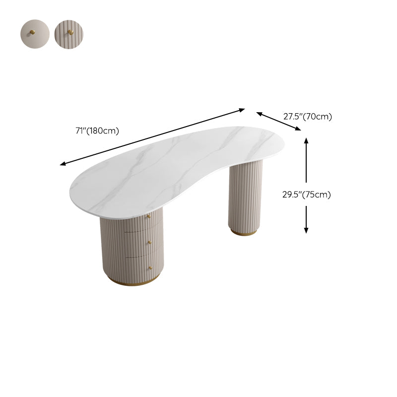 Contemporary Stone Writing Desk 29.53" Tall White Office Desk