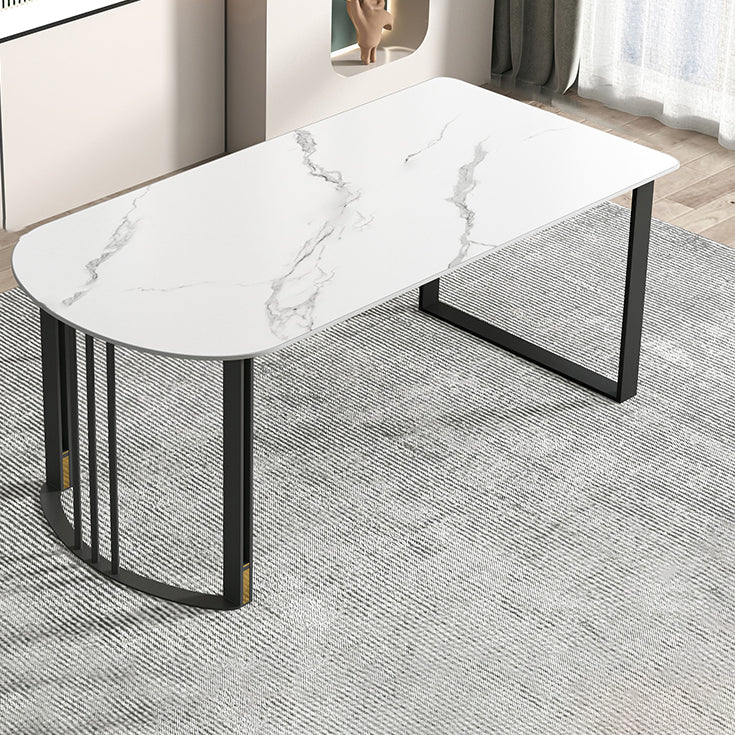 Contemporary Stone Writing Desk Bedroom Office Desk with Black Legs