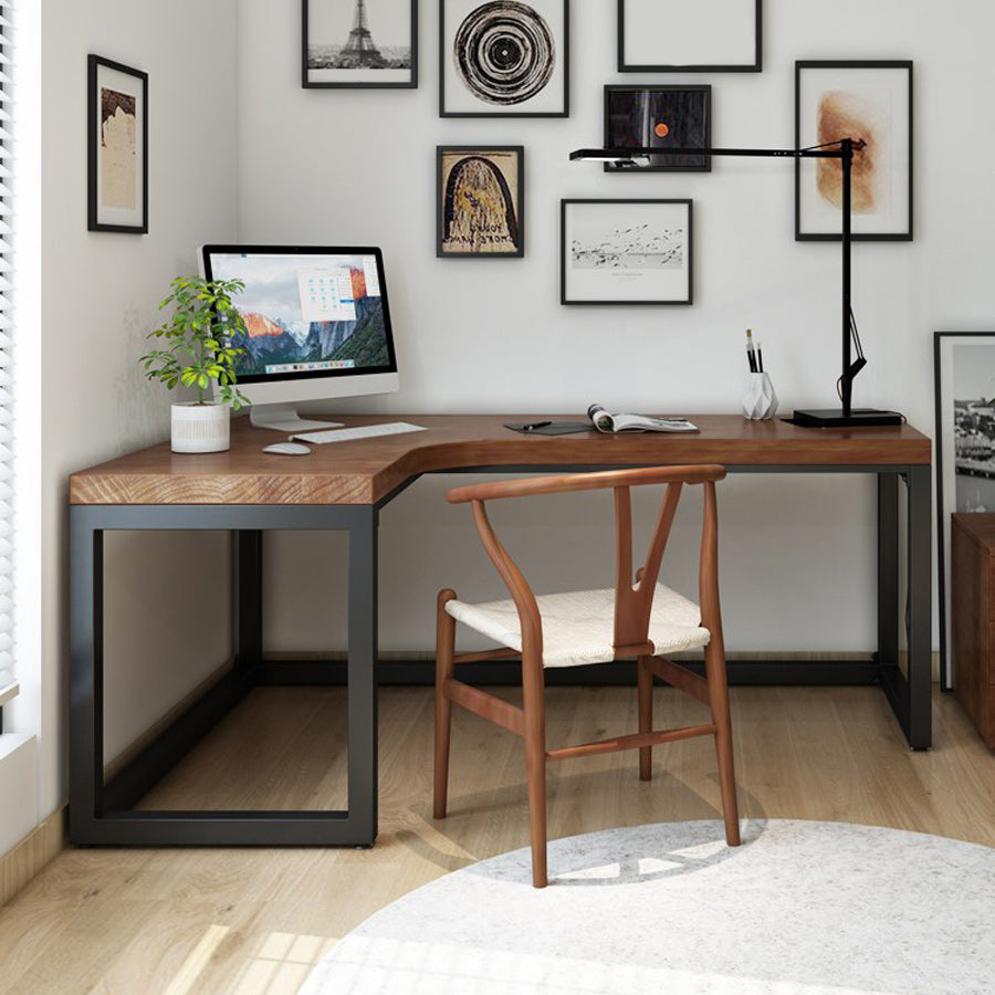 Modern L-Shape Office Desk Solid Wood Writing Desk for Home Office