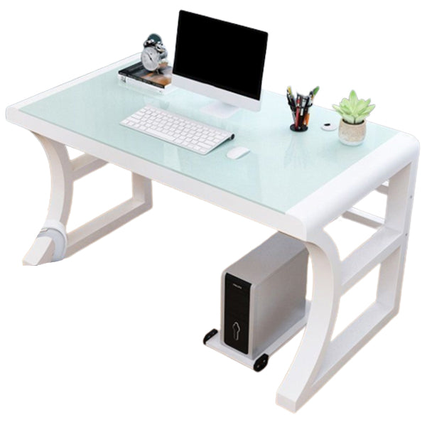 Contemporary Glass Top Office Desk Rectangular Writing Desk with Metal Legs