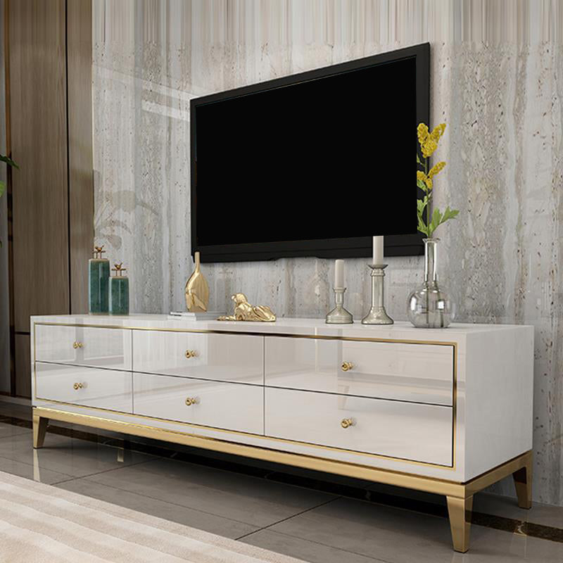 Enclosed Storage TV Media Stand Glass Media Console with Drawers