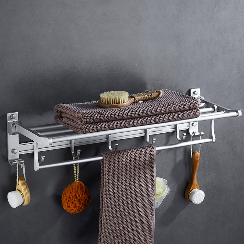 Silver Modern Bathroom Accessory Set with Bath Shelf/Towel Bar & Robe Hooks