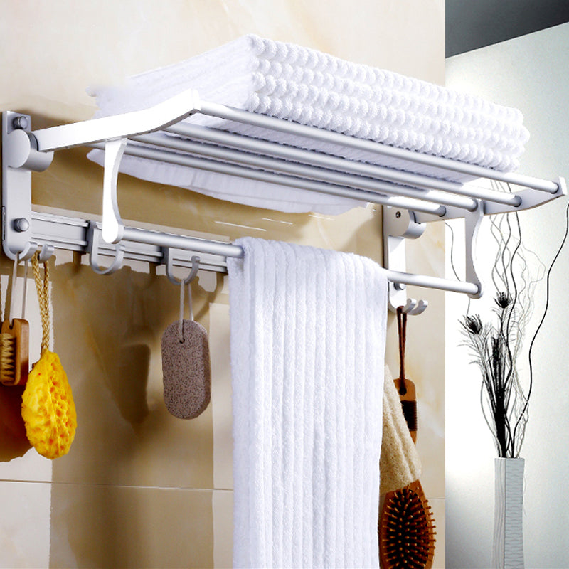 Silver Modern Bathroom Accessory Set with Bath Shelf/Towel Bar & Robe Hooks