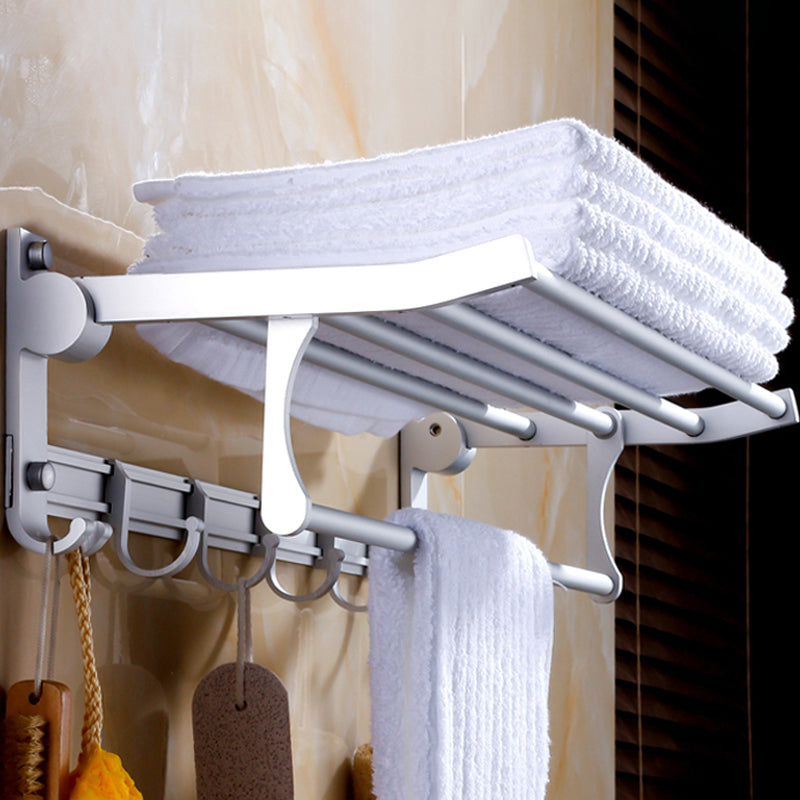 Silver Modern Bathroom Accessory Set with Bath Shelf/Towel Bar & Robe Hooks