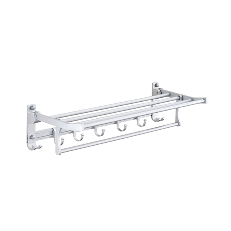 Silver Modern Bathroom Accessory Set with Bath Shelf/Towel Bar & Robe Hooks